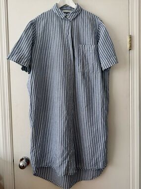 Blue + White Striped Linen Shirt Dress